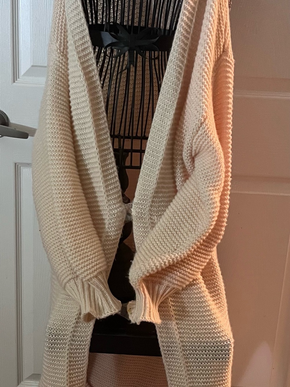 Cream Open-Front Ribbed Knit Women's Cardigan Sweater